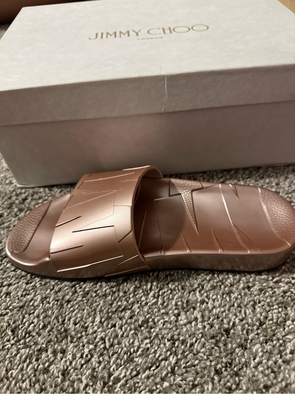 Jimmy Choo Tea Rose Brown Slide Sandals